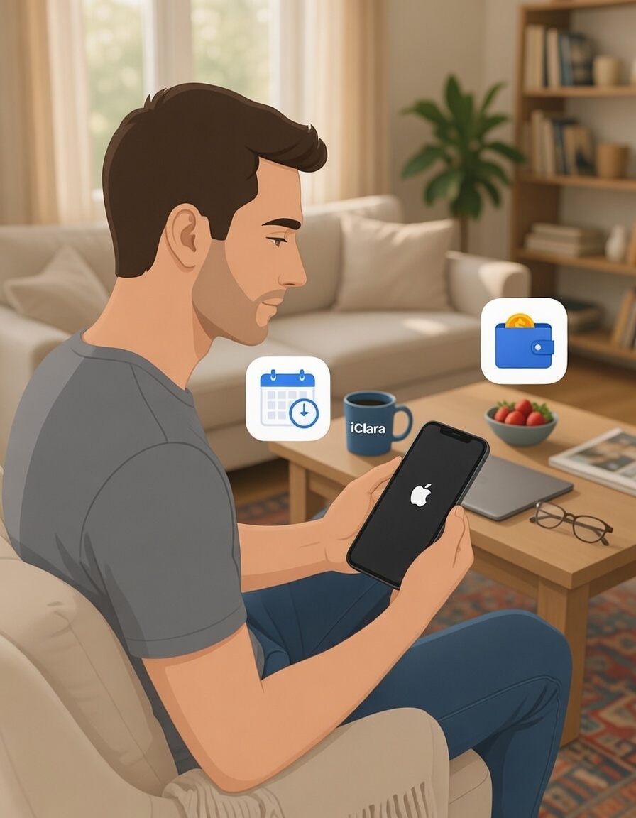 Man using secure offline budget planner on iPad for family travel savings