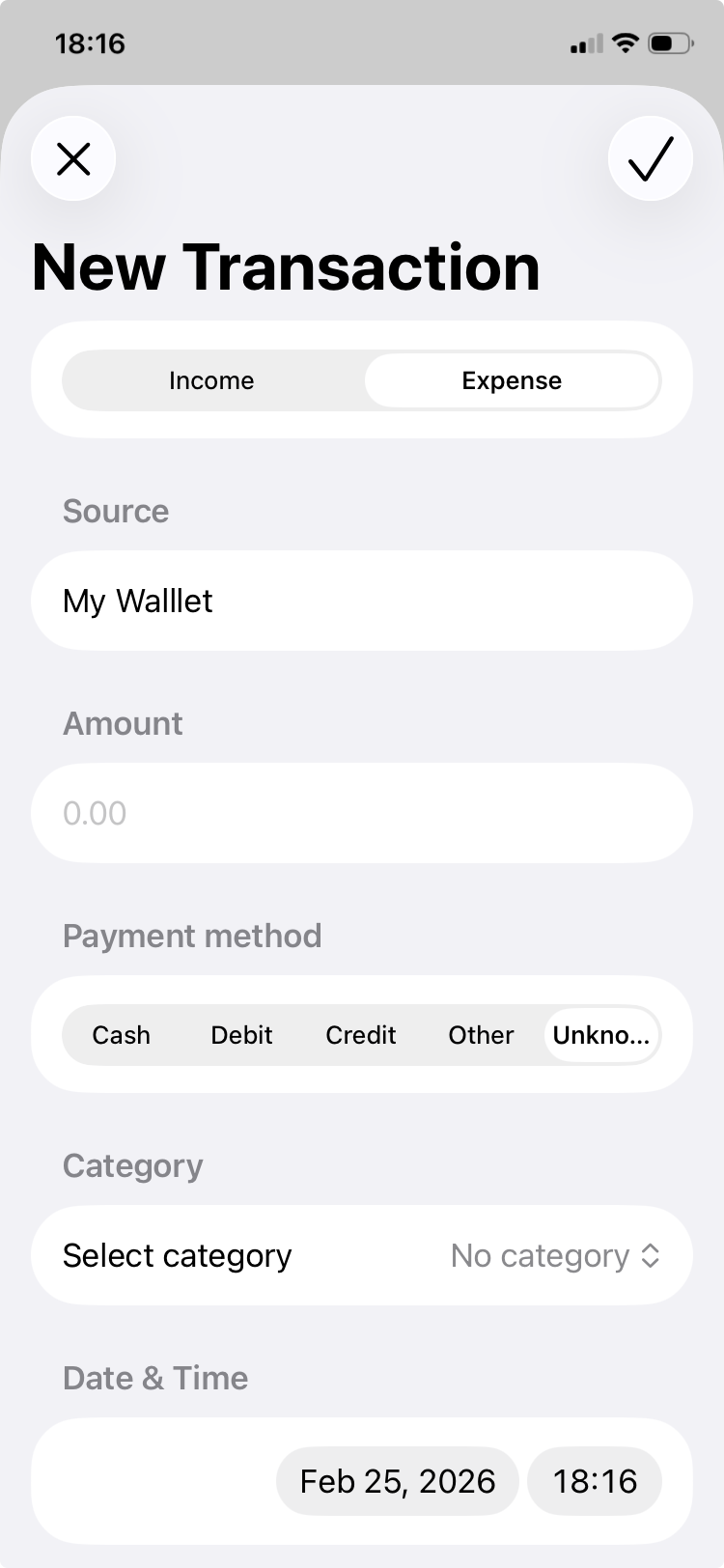 Adding expenses in offline budget planner iPhone