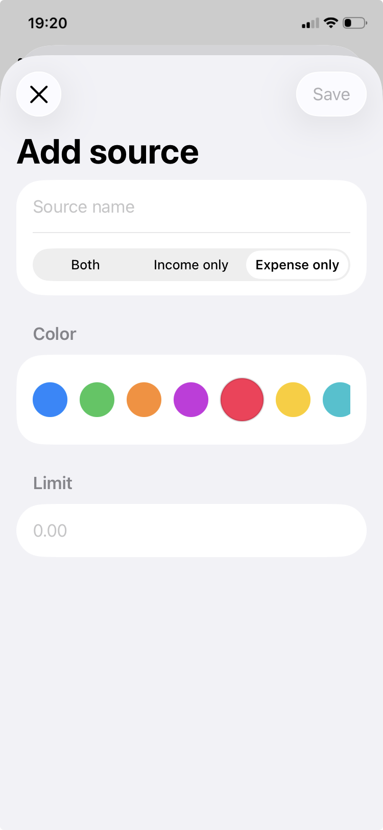 Envelope budgeting in private finance app iPad