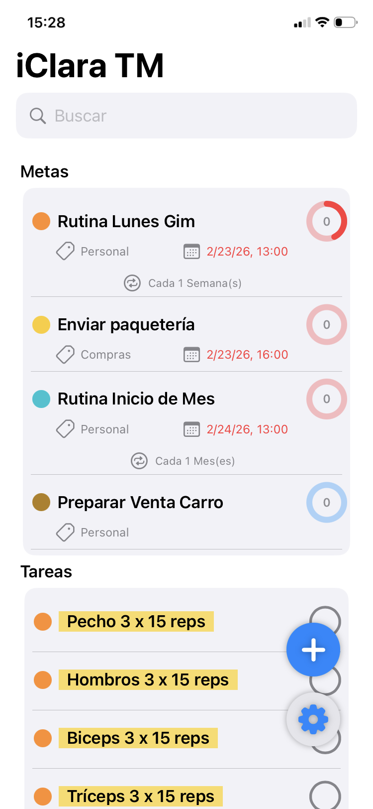 Configuración privada de metas en app gestión tiempo offline para iPhone