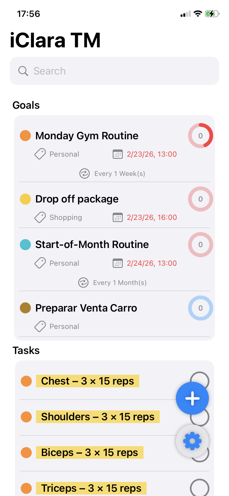 Private goal setting in offline time management app for iPhone