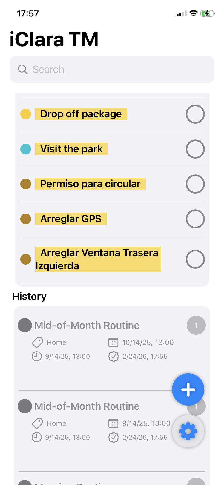 History of completed goals