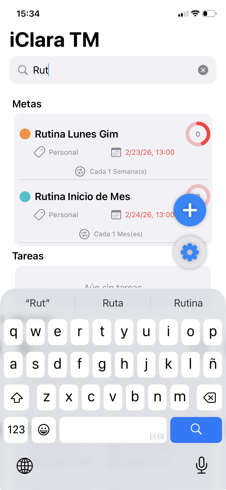 Barra de búsqueda con resultados de historial reciente