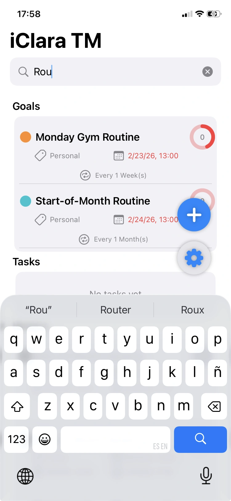 Search bar with recent history results