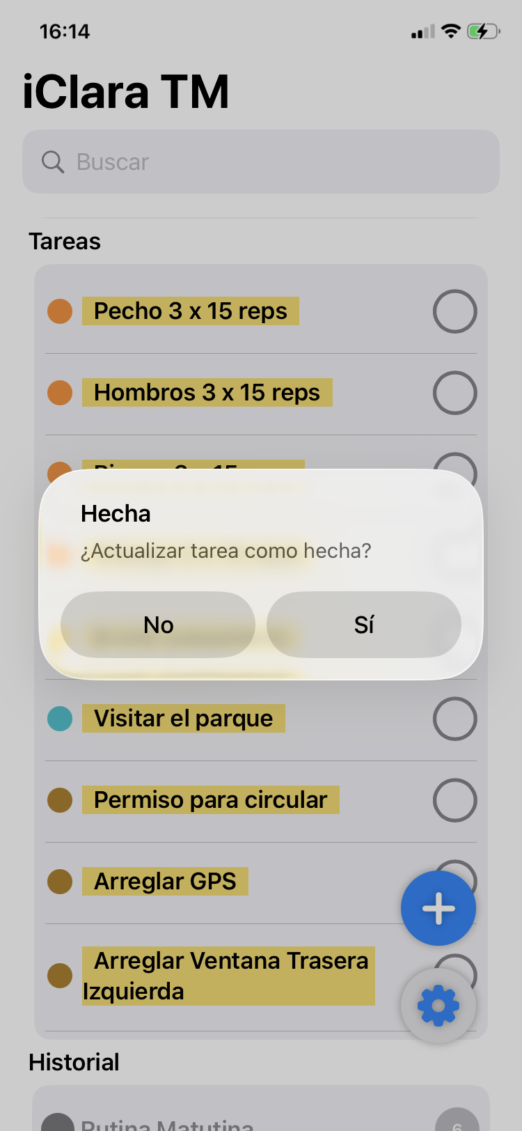 Diálogo de confirmación de finalización de tarea