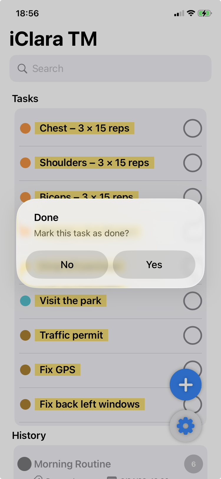 Task completion confirmation dialog