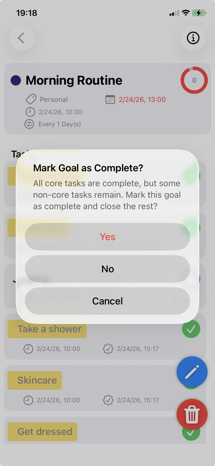 Auto-close all remaining tasks in one tap.