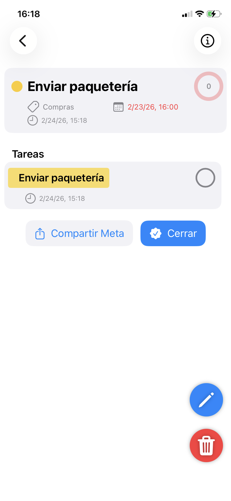 Cerrar una meta y marcar tareas como cerradas