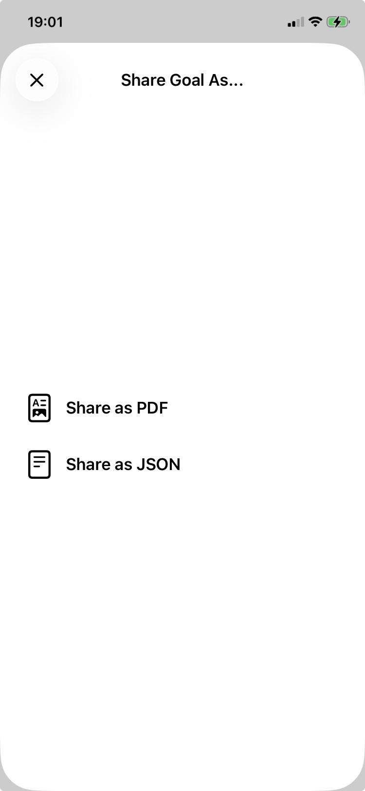 Опции экспорта для цели: PDF или JSON