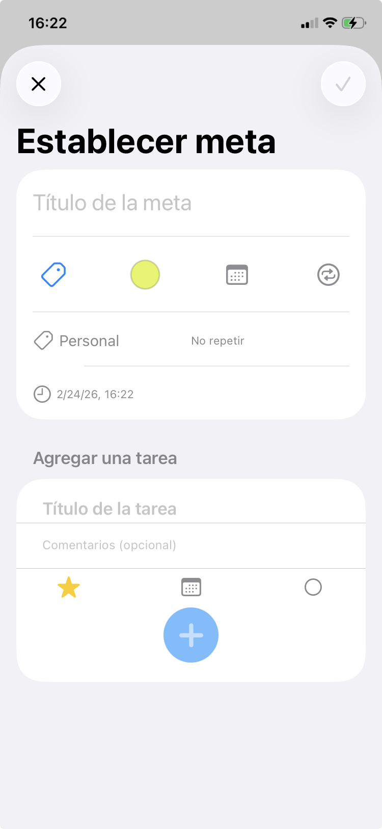 Crear una meta y añadir tareas inline