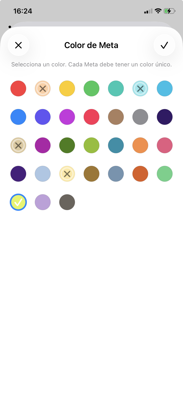 Selector de color de metas
