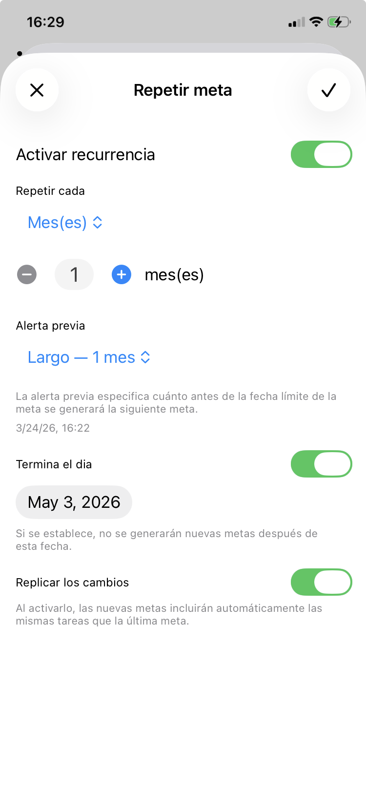 Ajustes de recurrencia: frecuencia mensual
