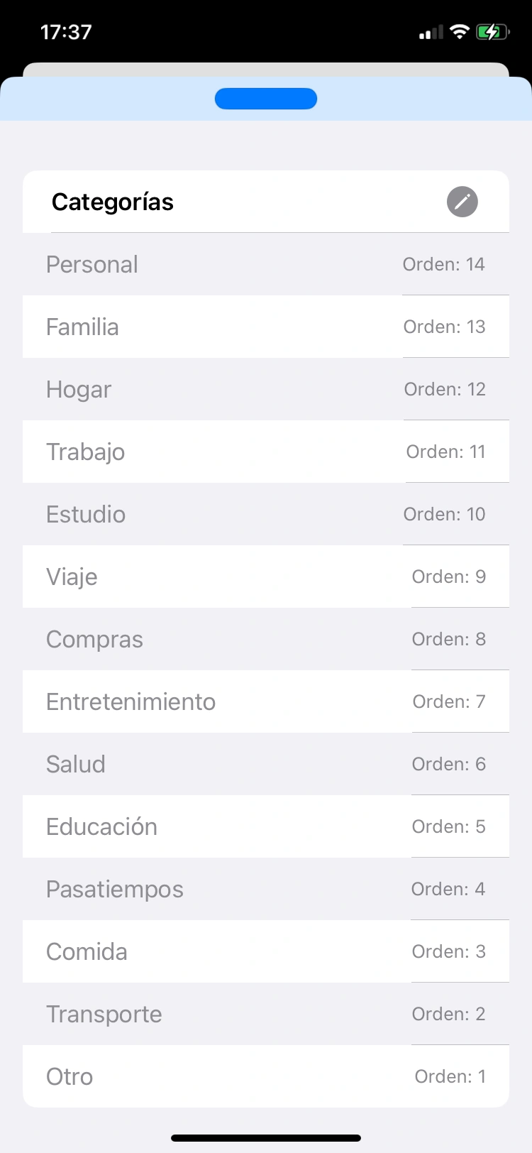 El orden de las categorías es descendente en la v1.0